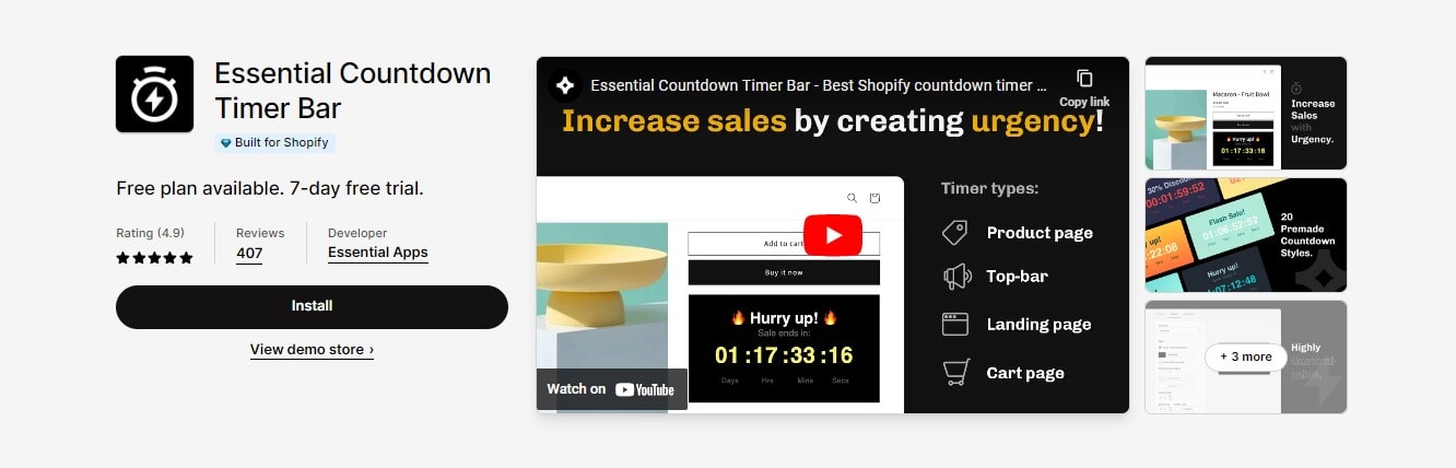 essential coutndown timer bar - shopify countdown timer app