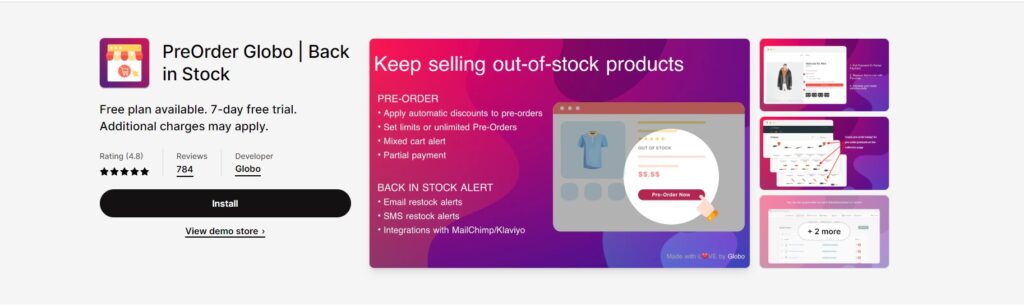 pre order app shopify globo