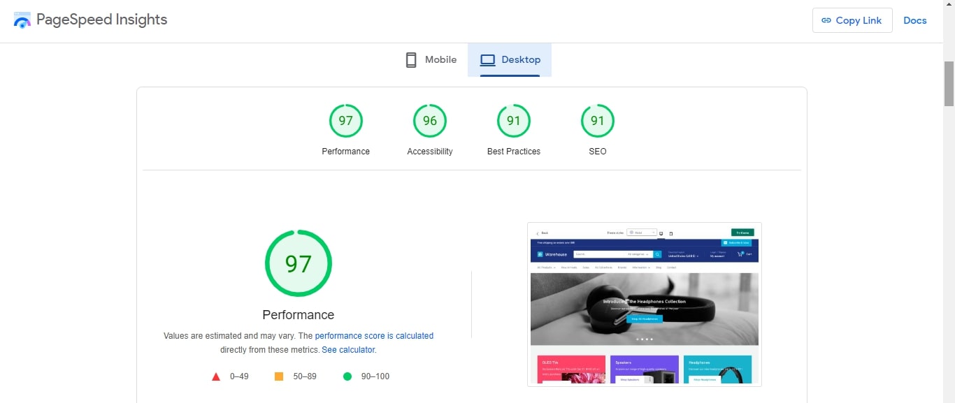 page speed shopify warehouse theme