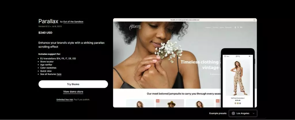 Parallax shopify theme