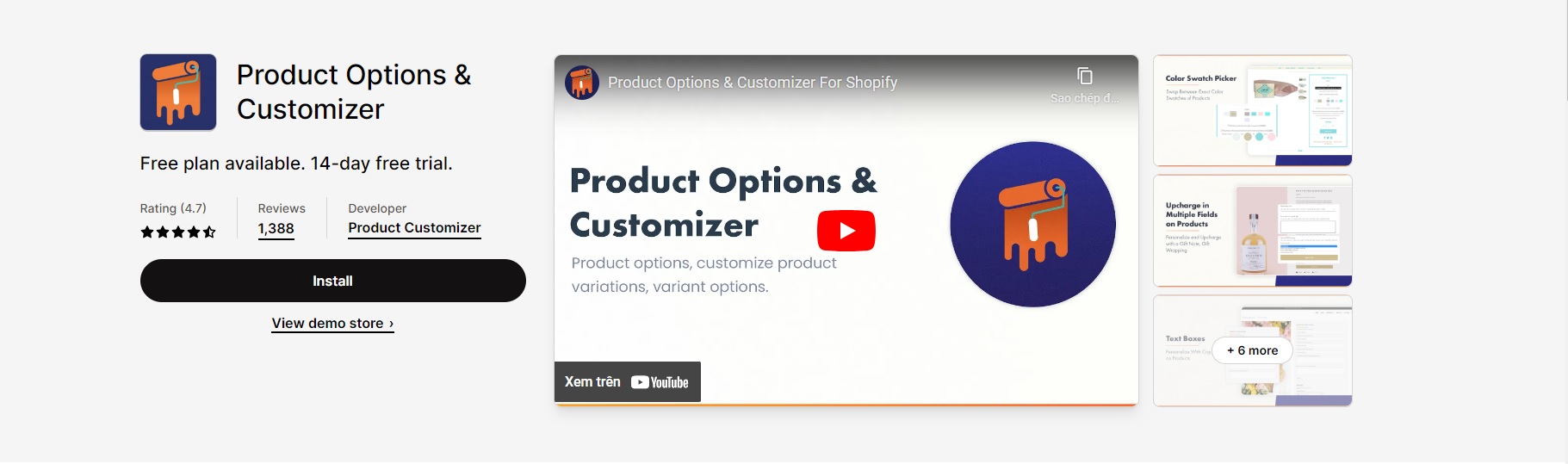 product options & cusstomizer