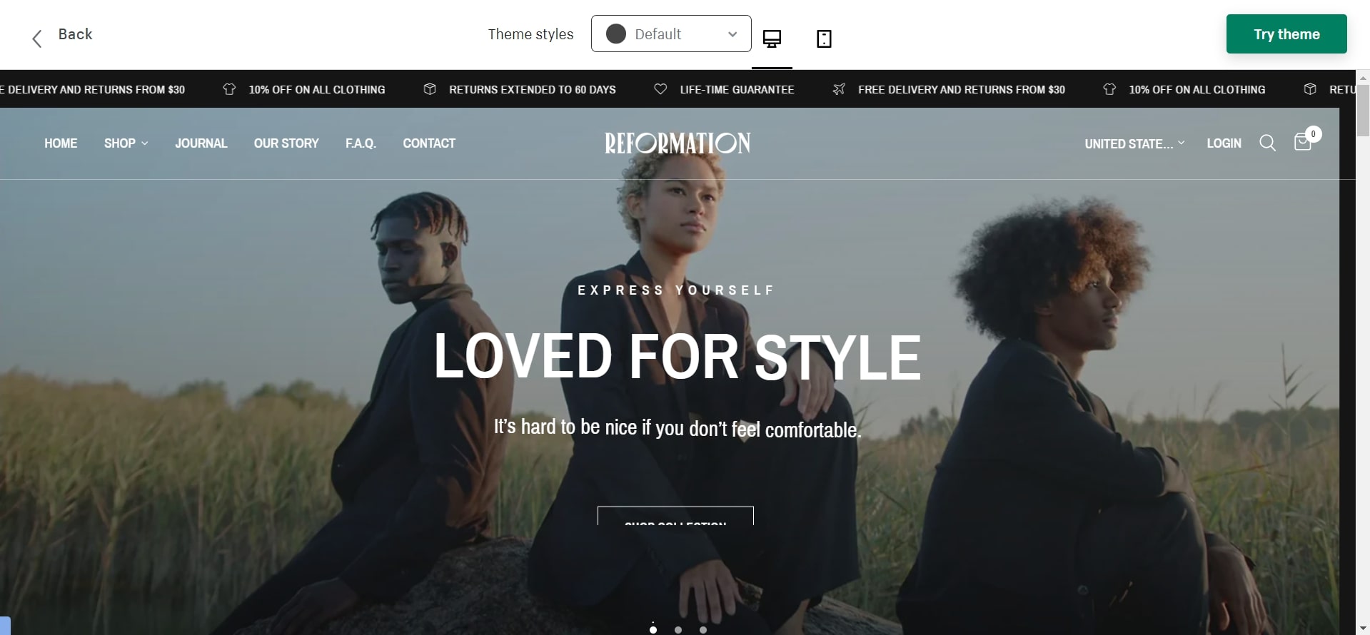 reformation customizable shopify themes