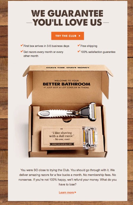 shopify abandoned cart email shave example