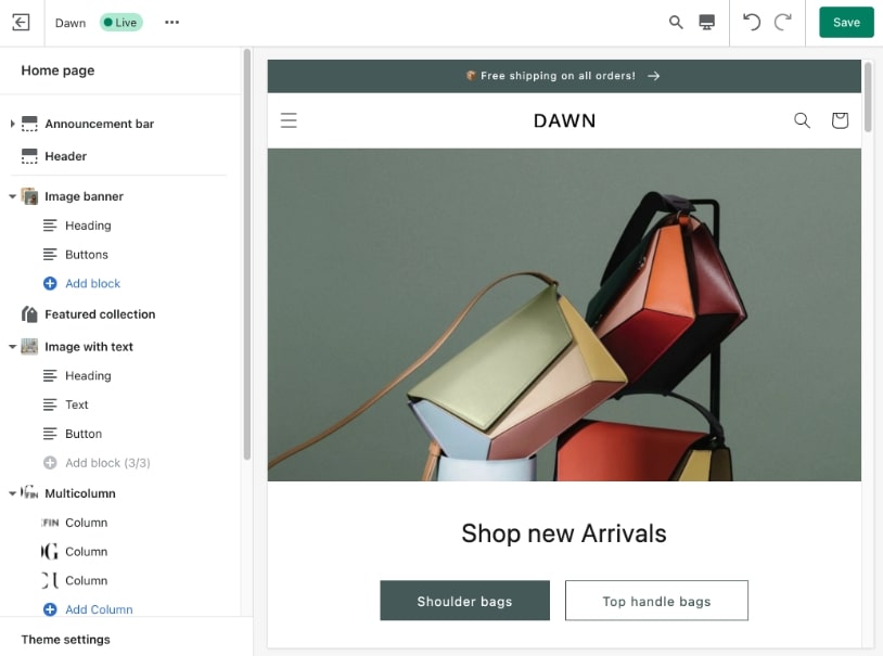 shopify features theme customization options