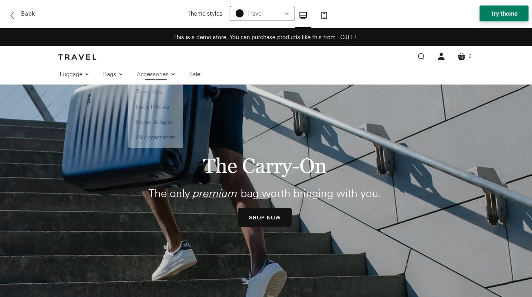 shopify startup theme - travel preset