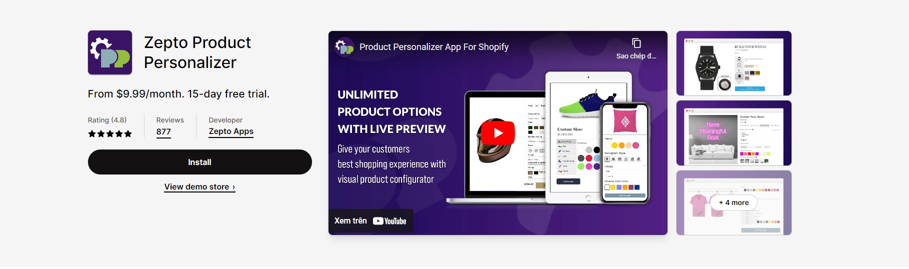shopify product cusstomizer app zepto