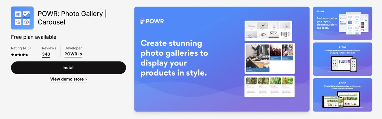 POWR Photo Gallery| Carousel stands out as a premier Shopify gallery app application