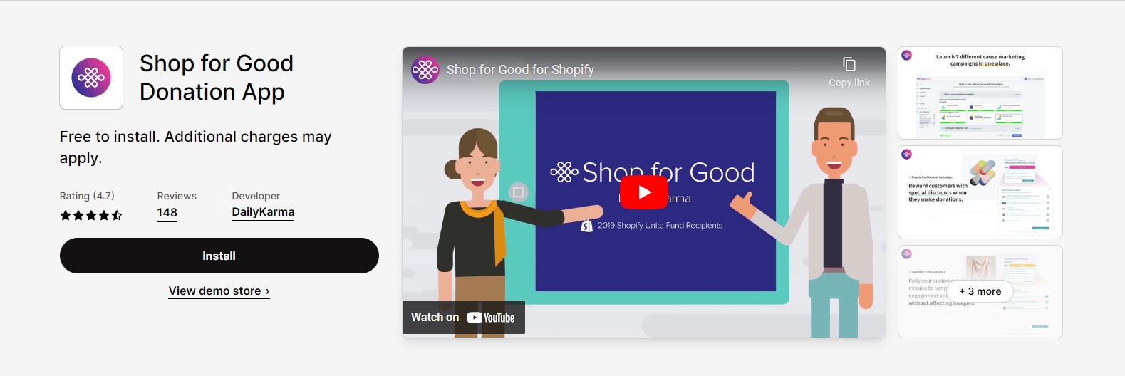 shopify donation app shop for good