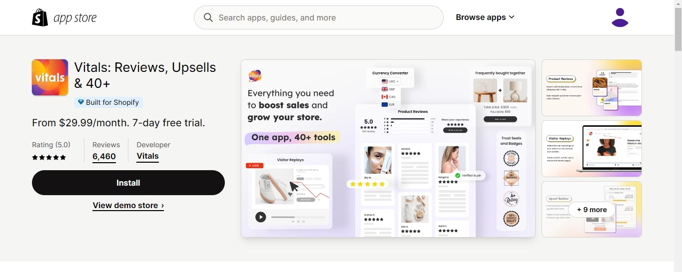 Vitals: Reviews, Upsells