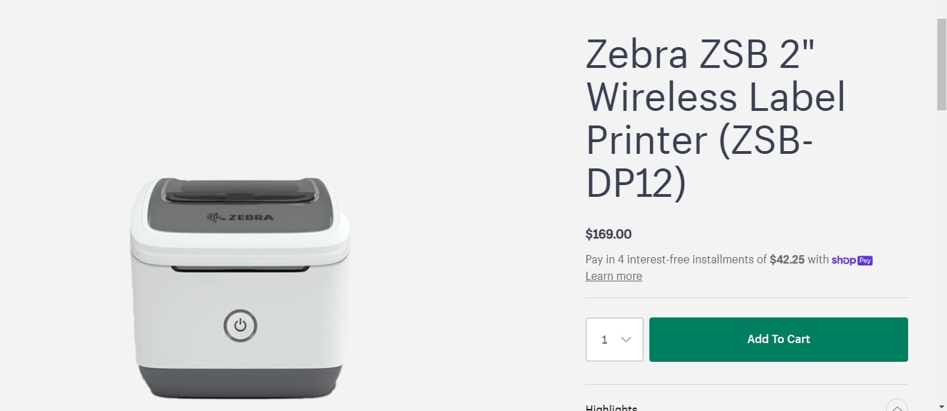 Zebra ZSB 2" Wireless Label Printer