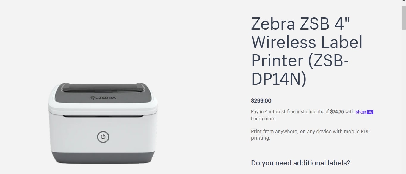 Zebra ZSB 4" Wireless Label Printer