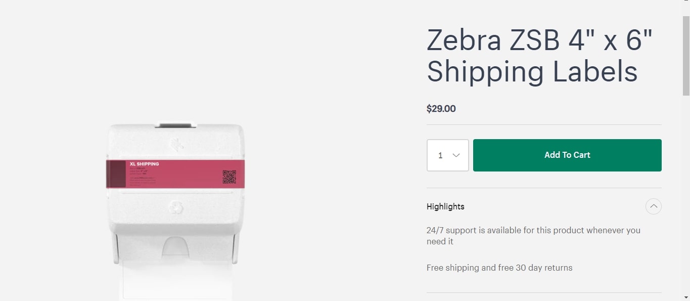 Zebra ZSB 4" x 6" Shipping Labels