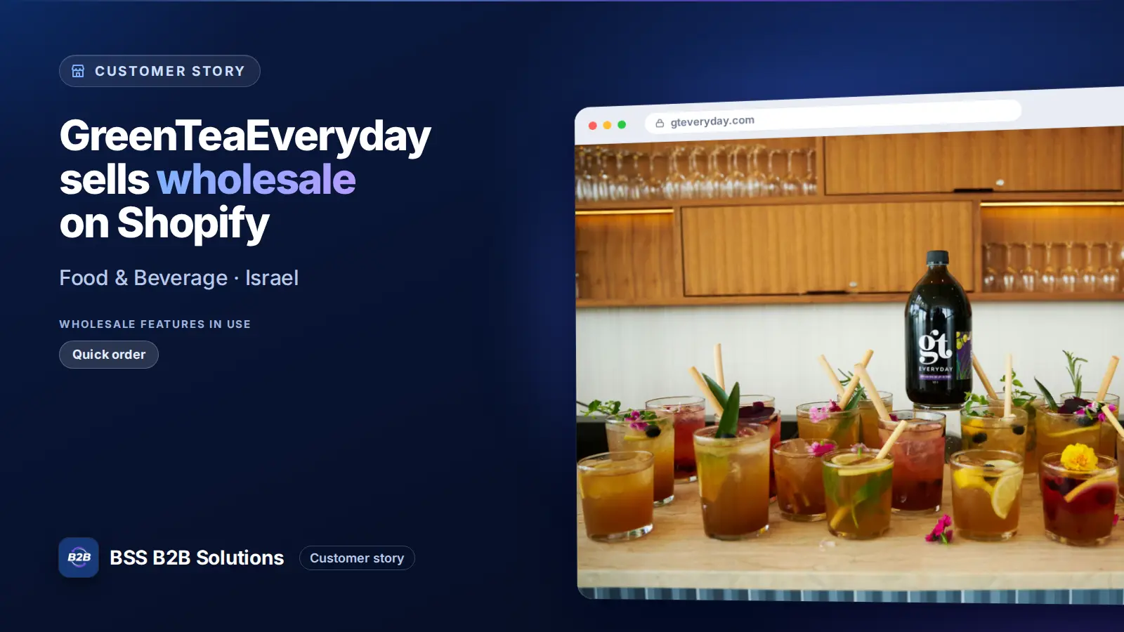 Browser window showing the merchant storefront, GreenTeaEveryday sells wholesale on Shopify. Cover for: GreenTeaEveryday Meets the Challenge of Catering to Both Retail and Wholesale Customers with a Single Shopify Store!