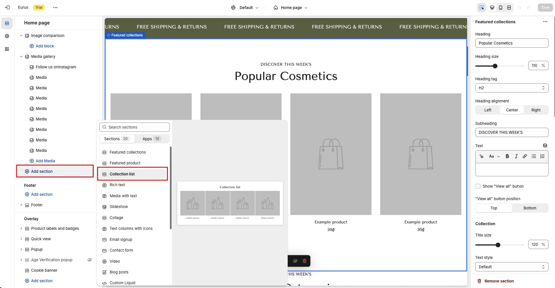 Add 'Collection list' section