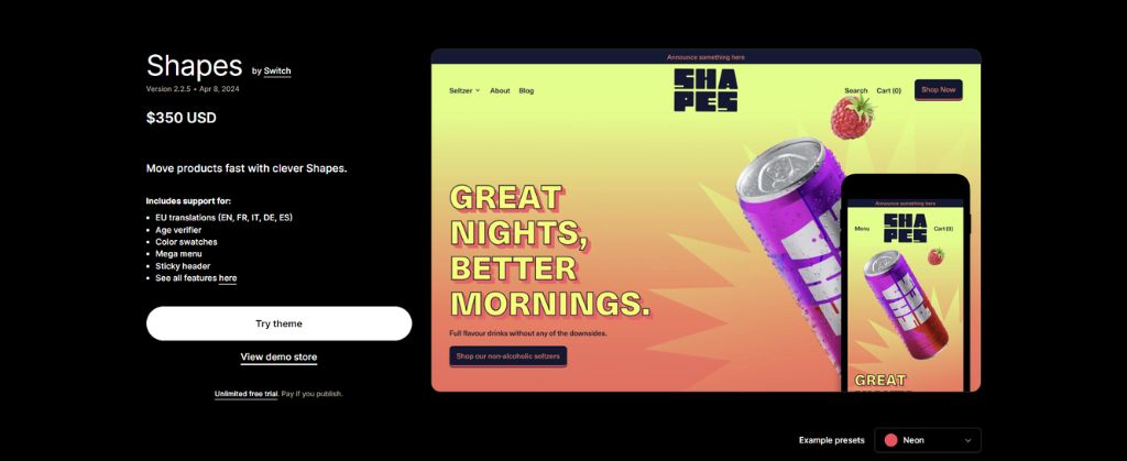 Shapes Shopify theme - The best one product store theme shopify