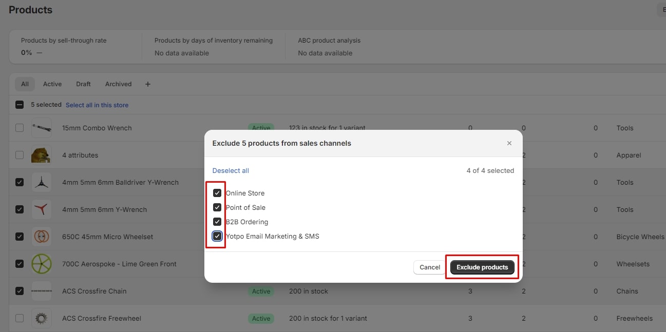 How to hide product on Shopify - Choose channel to hide product