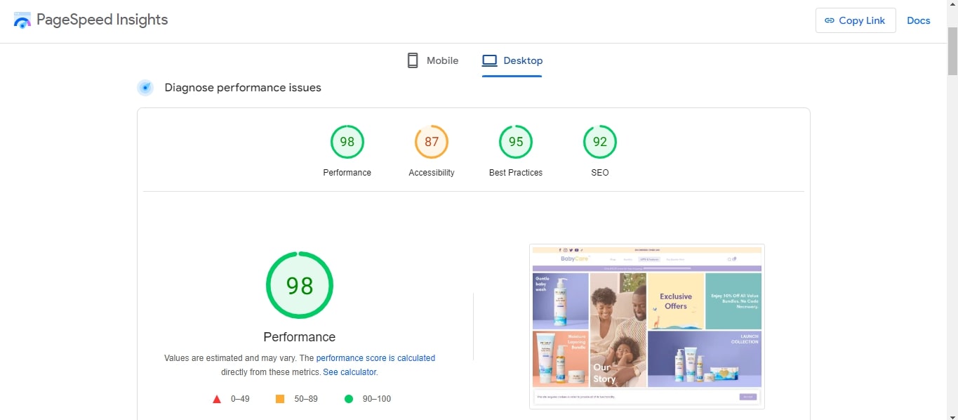 performance baby care preset