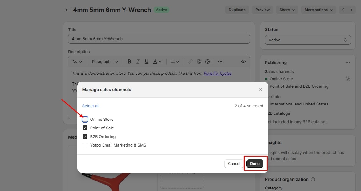 How to hide product on Shopify - uncheck sales channels to hide product on Shopify