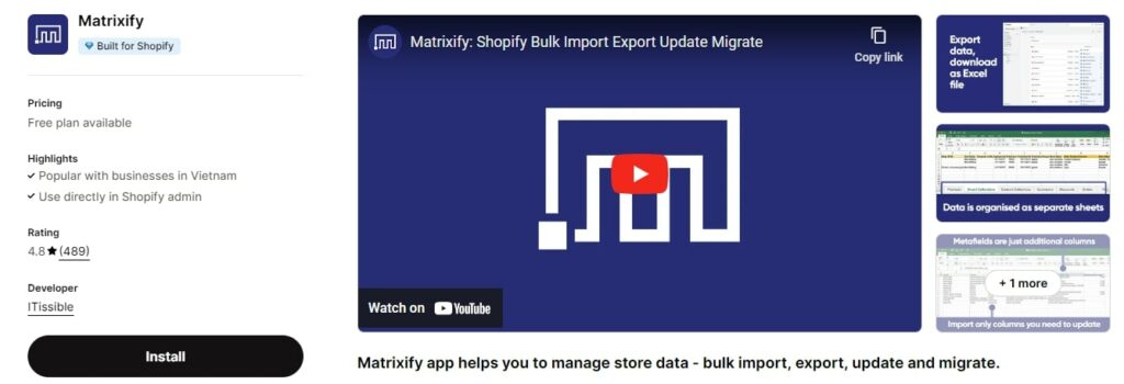 Matrixify Shopify App