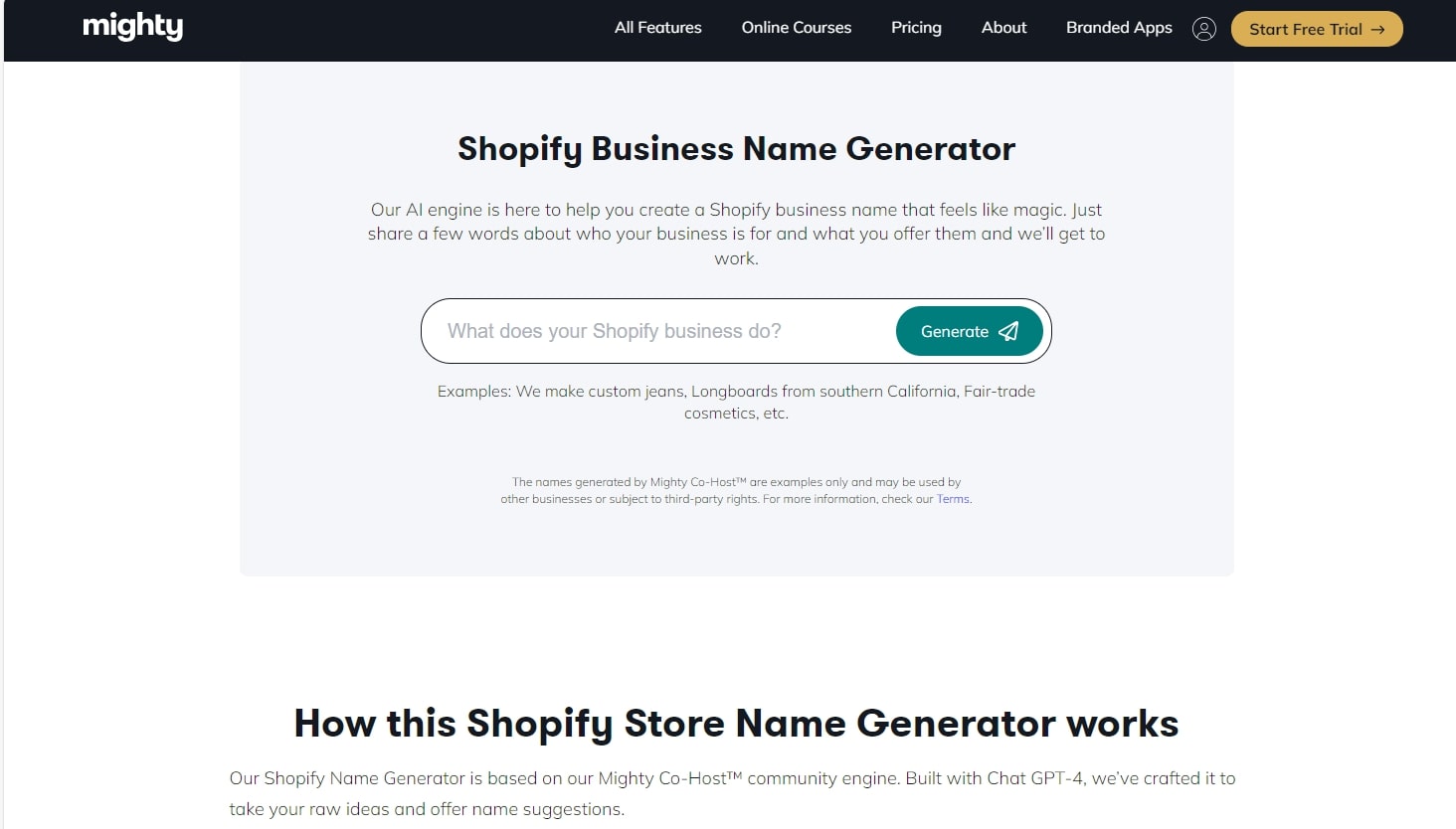 Mighty - Shopify Store Name Generator