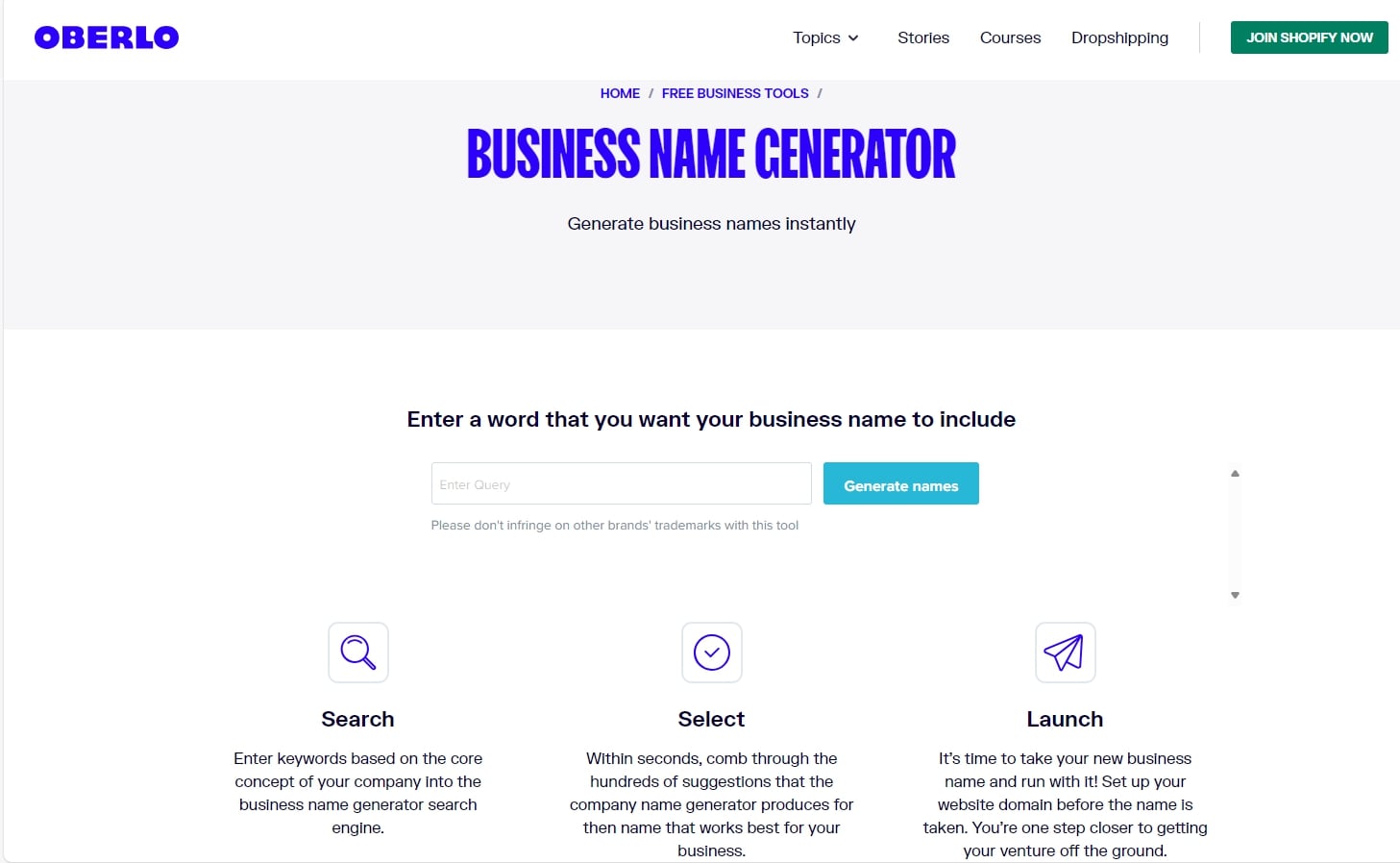 Oberlo Business Name Generator