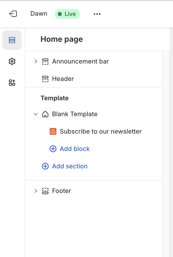 Select the option to add a block or section