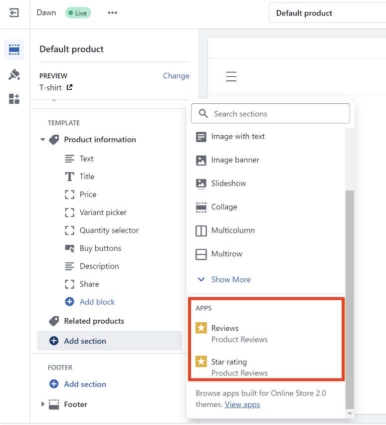 Select the option to add a block or section