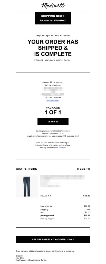shipping confirmation emails