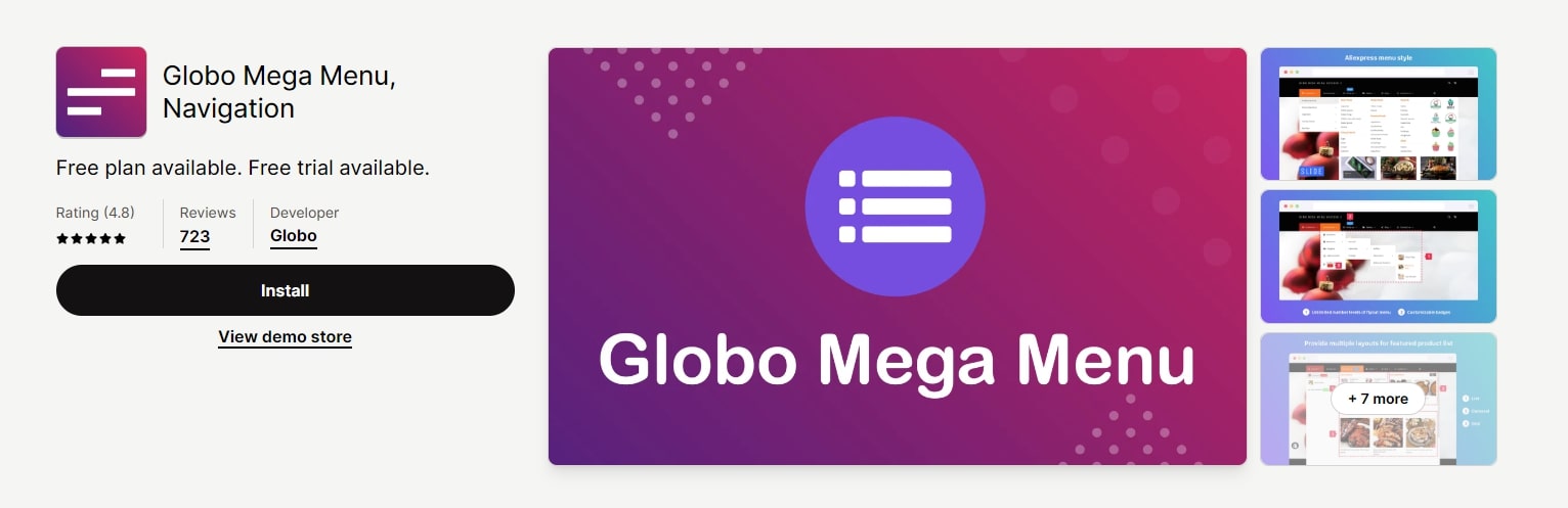 Globo Mega Menu, Navigation by Globo