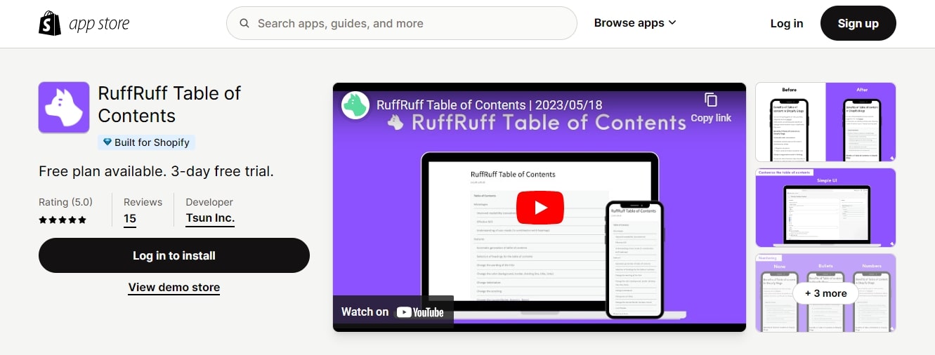 RuffRuff Table of Contents app