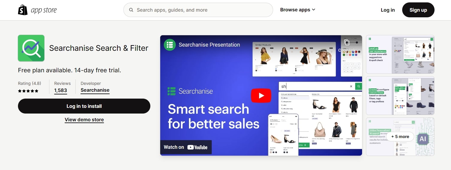 Searchanise Search and Filter app - best shopify filter apps