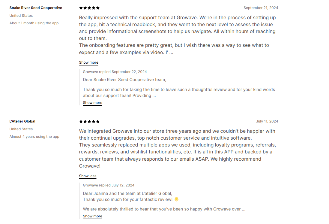 Customer reviews about Growave