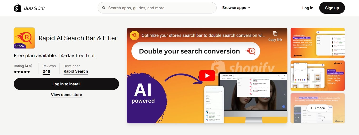 Rapid AI Search Bar and Filter app - best shopify filter apps