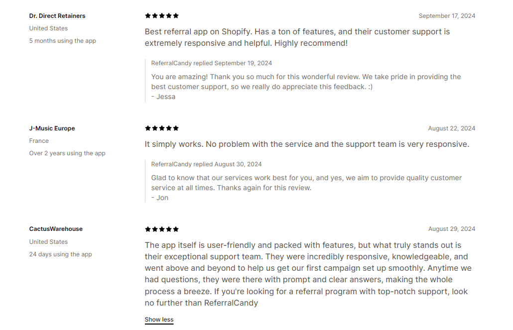 Customer reviews about Referral Candy app on Shopify App Store