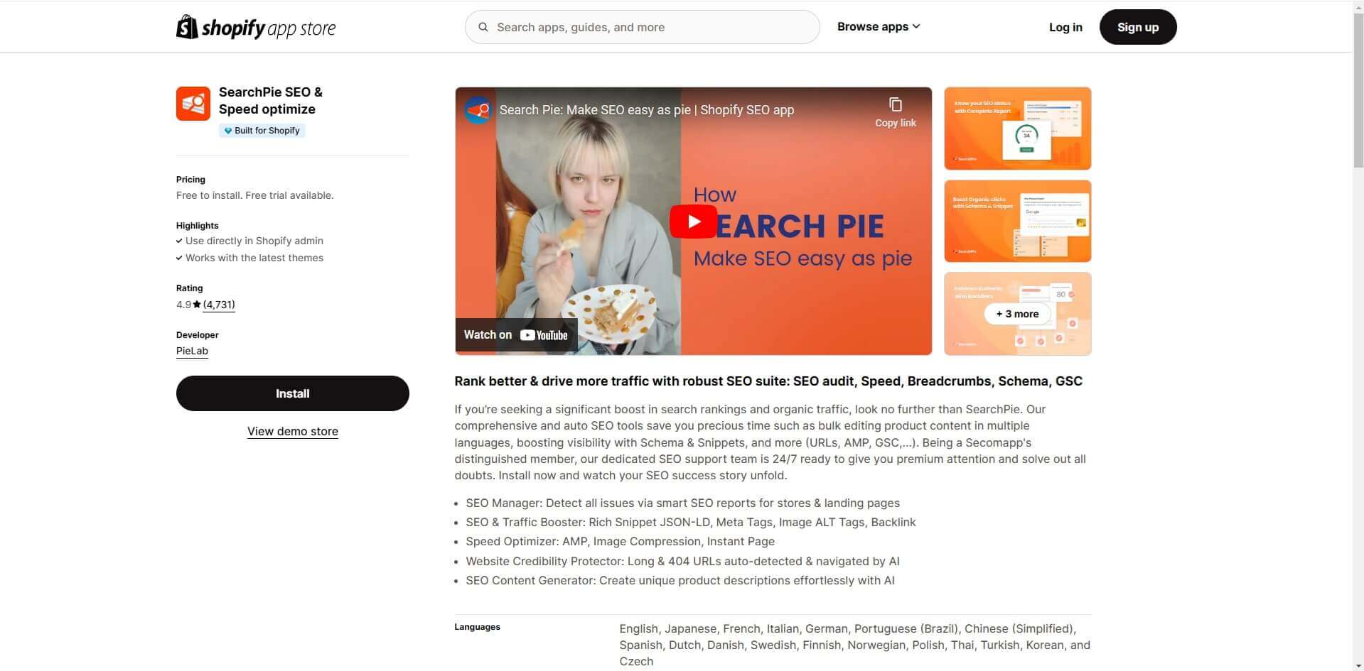 Search Pie's SEO app