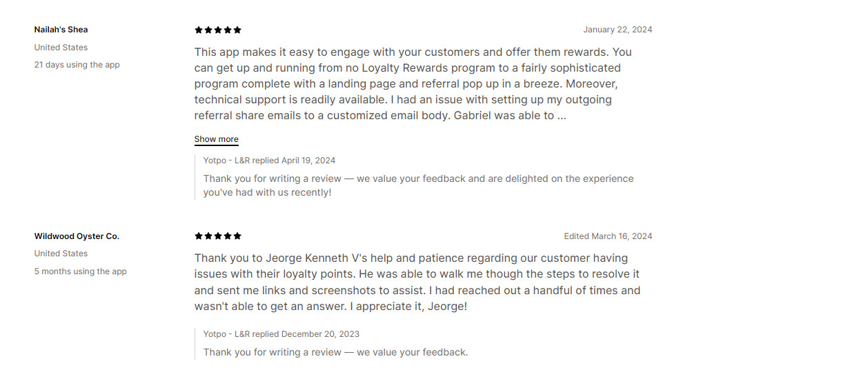 Customer reviews about Yotpo Loyalty & Rewards