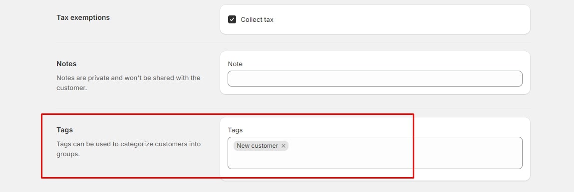Customer type tags