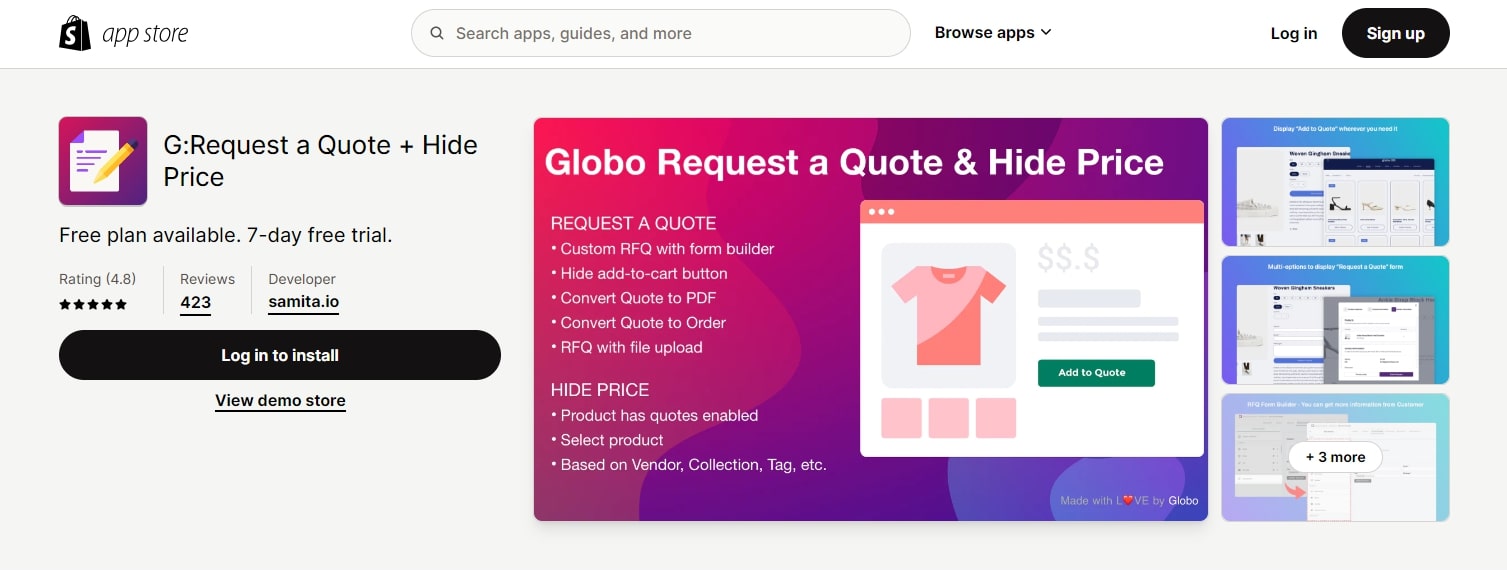 G:Request a Quote Hide Price app