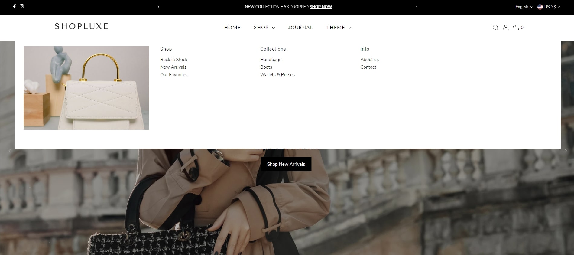 Mage menus - testament shopify theme