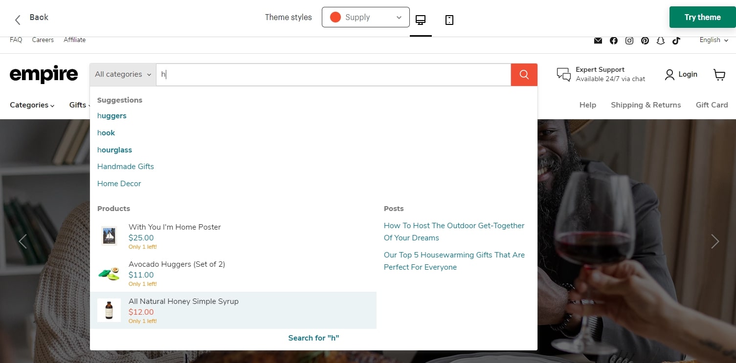 enhanced search Empire Shopify theme