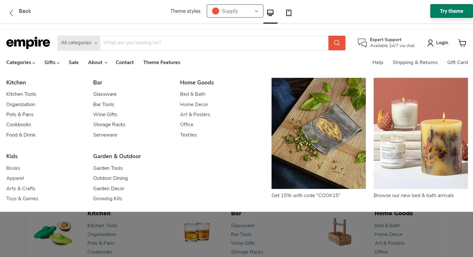 in-menu promos Empire Shopify theme