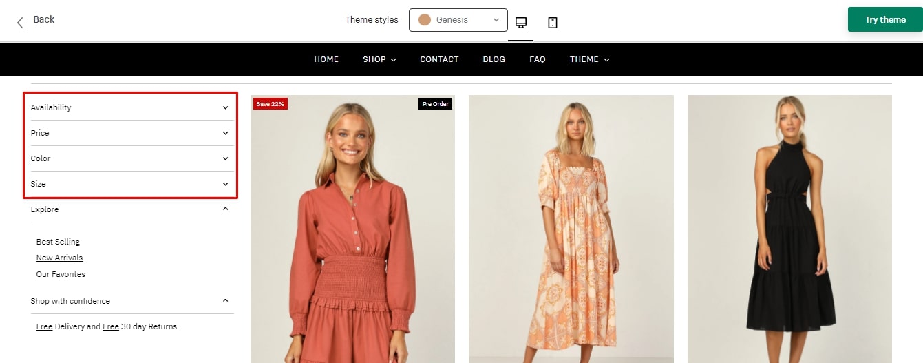 product filtering Shopify Theme Testament