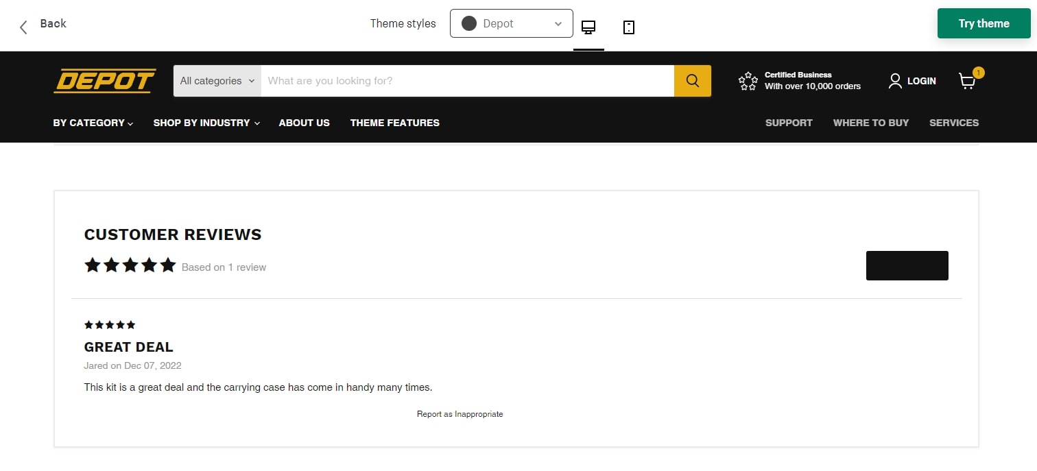 product review feature in Empire Shopify theme