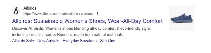 Shopify Meta Description Examples collection page