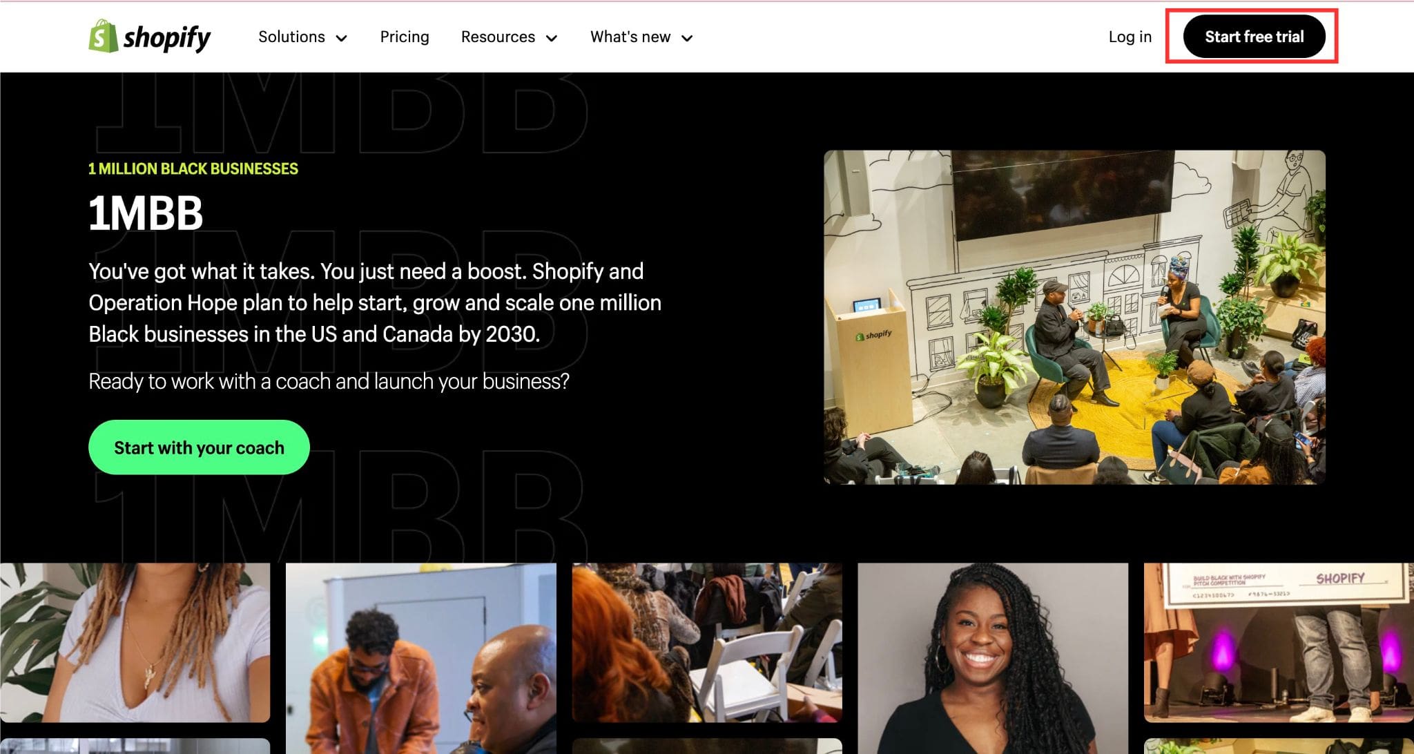 Shopify 1MBB's dedicated landing Page