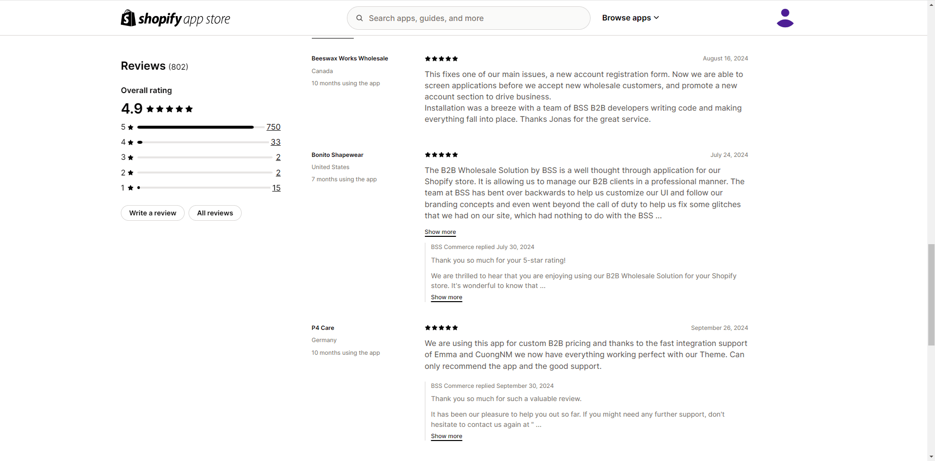 Reviews about B2B Wholesale Solution app on Shopify App Store