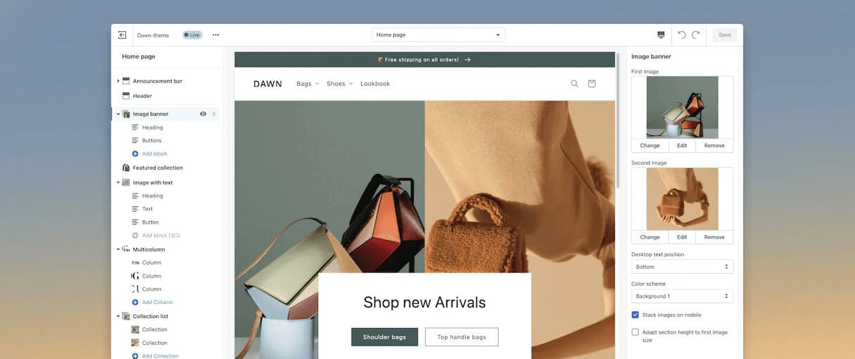 a screenshot of Shopify 2.0 theme