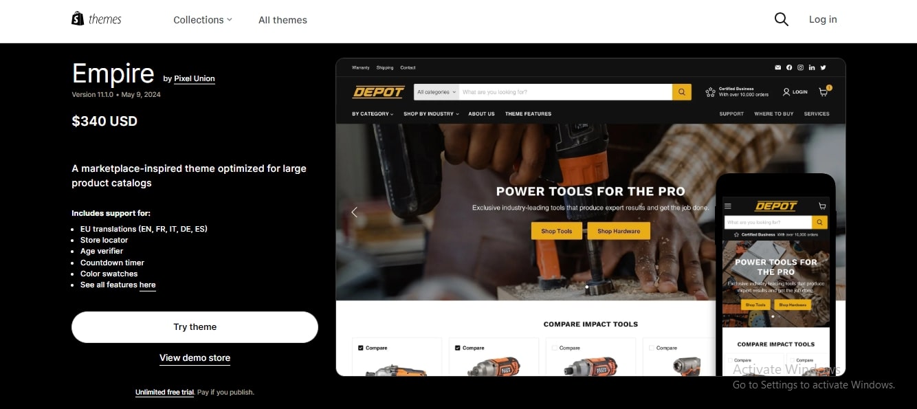 Empire Shopify theme