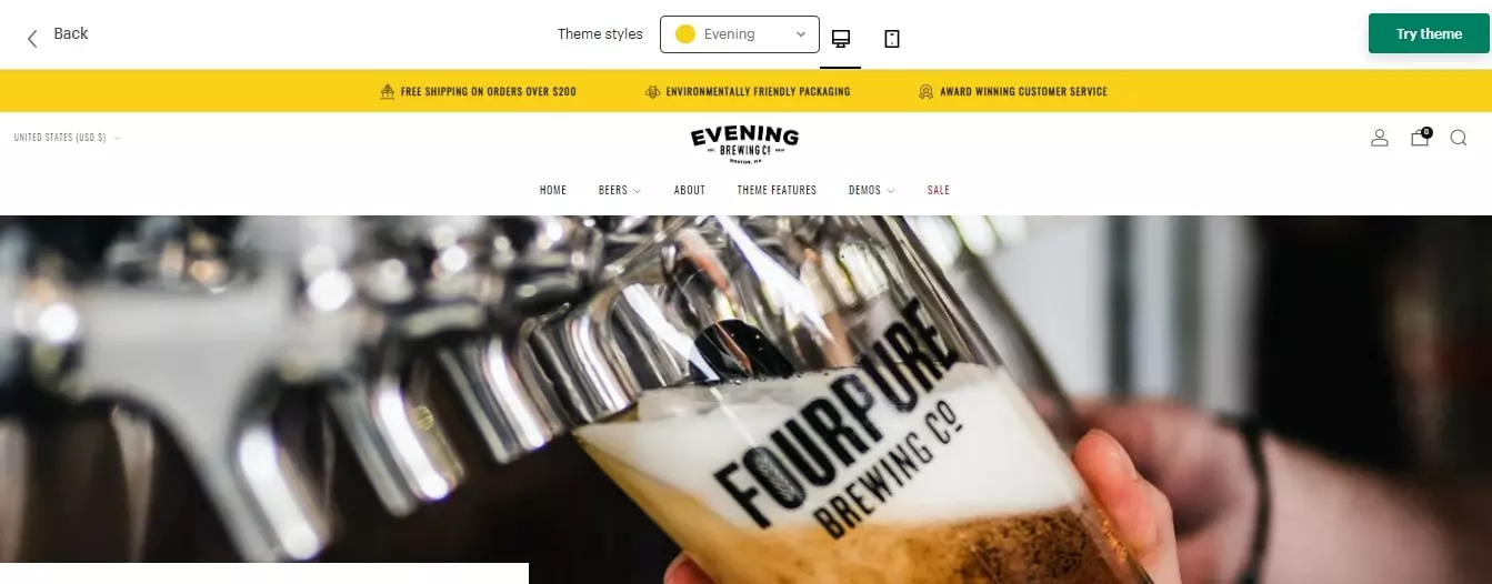 Evening style Shopify Theme Venue
