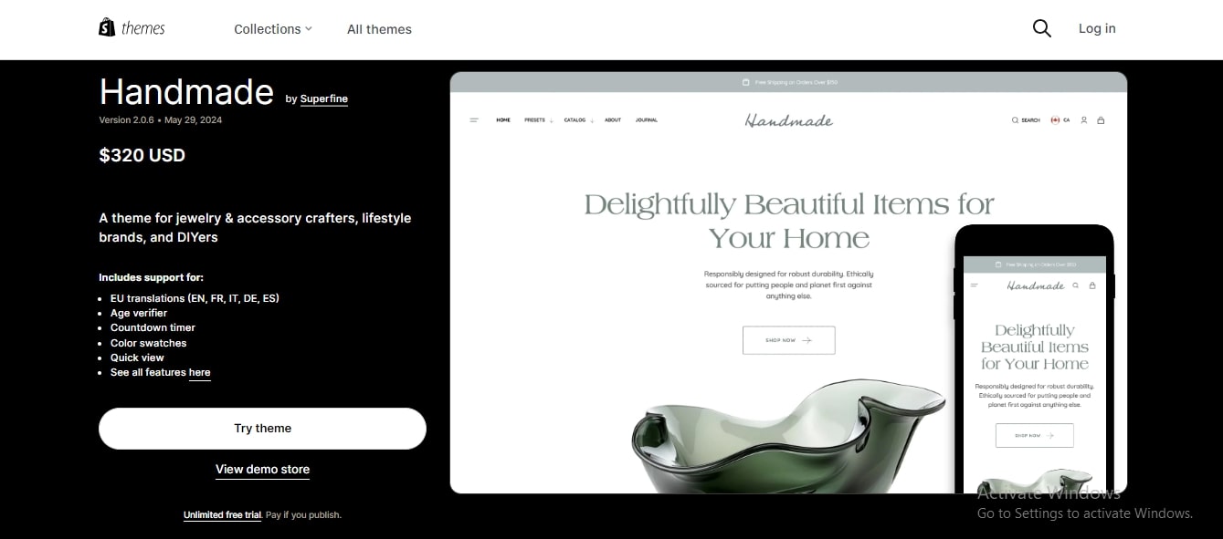 Handmade Shopify theme